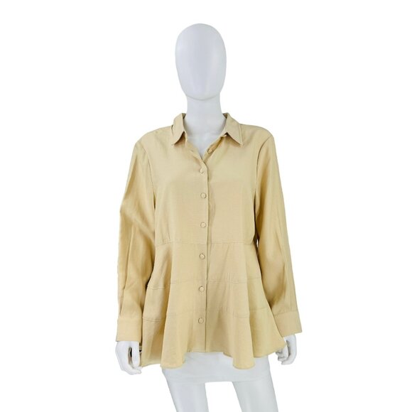 Pomander Place NEW Ashlen Collared Peplum Blouse in Beige Size XL - Picture 5 of 11